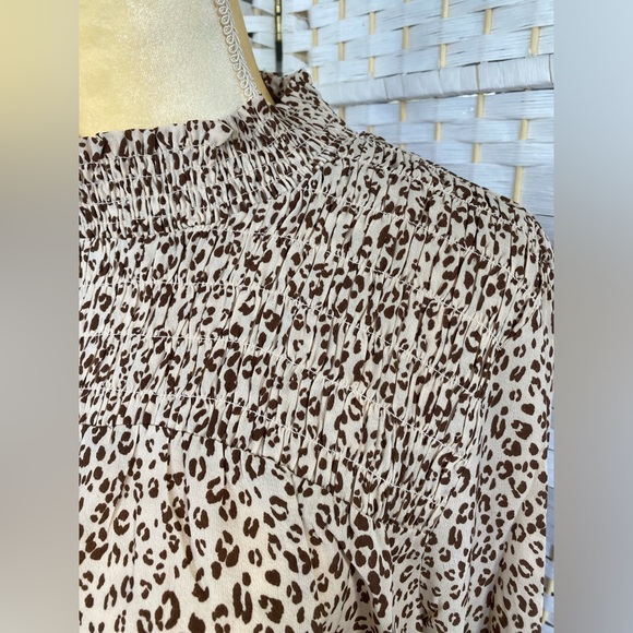 NWT Hem & Thread Cheetah Frills Smocked Ivory Mocha Bohemian Top Blouse - Picture 11 of 11
